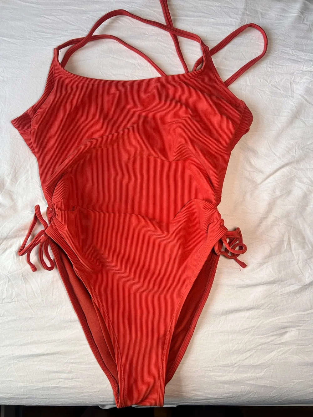 Xhilaration Red orange Ribbed One-Piece Swimsuit with Side Ties